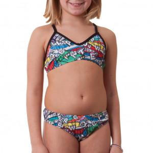 Costume due pezzi per bambina ideale per la piscina e la spiaggia.