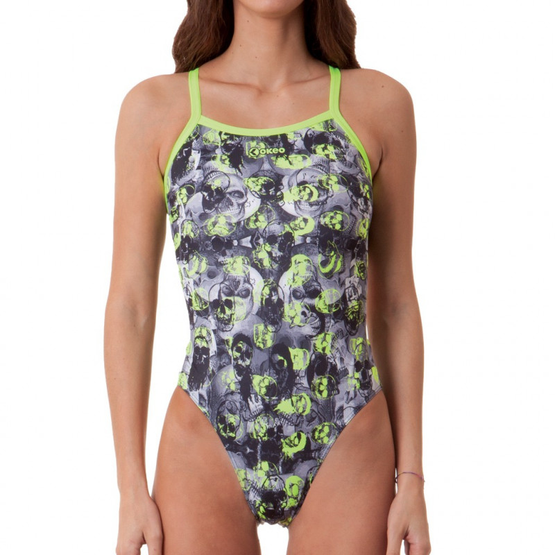 <span style="font-family:Arial;font-size:12px;">Costume intero da donna con una stampa teschi e colo <span style="font-family:Arial;font-size:12px;">Costume intero da donna con una stampa teschi e colo