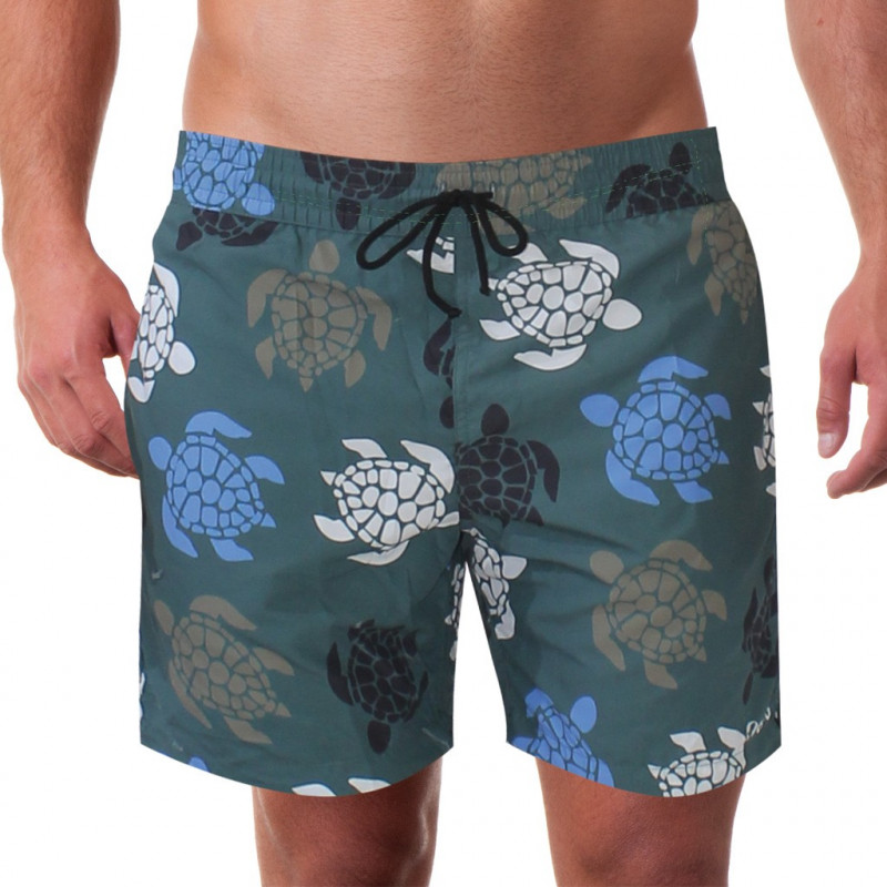 Costume da uomo modello boxer per la spiaggia con stampa tartarughe. Costume da uomo modello boxer per la spiaggia con stampa tartarughe.