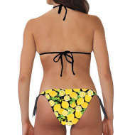 Costume bikini donna per la spiaggia con top a triangolo e slip con laccetti laterali. Base nera con