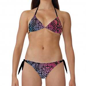 Costume bikini donna per la spiaggia con top a triangolo e slip con laccetti laterali. Imbottitura s