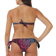 Costume bikini donna per la spiaggia con top a fascia, slip con laccetti laterali e bordature arricc
