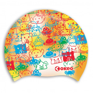 Cuffia nuoto per bambini in morbido silicone con grafica animaletti.