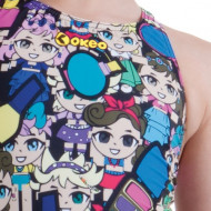 Costume intero per il nuoto da bambina con stampa bambole e trucchi.